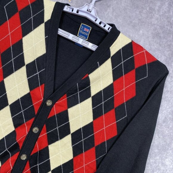 T Harris Cardigan Sweater Size XL Argyle Button Front Made in Italy Casual - Picture 1 of 8